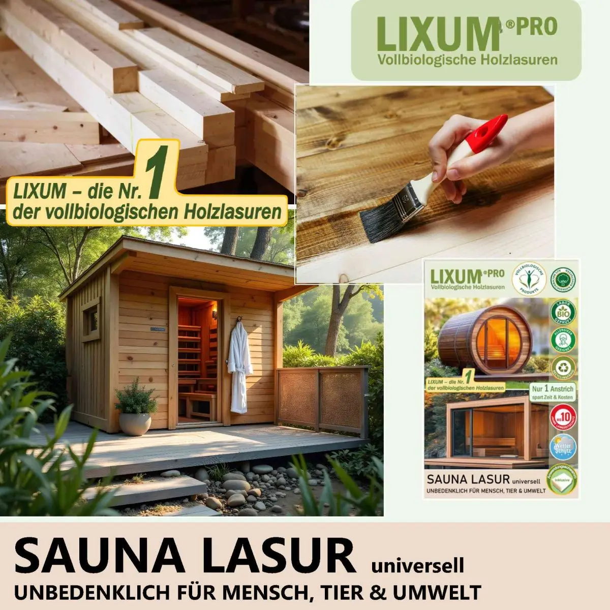 Holzsauna mit umweltfreundlicher Lasur von Lixum
